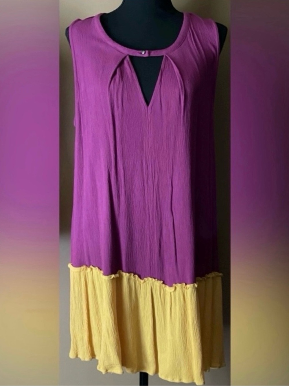 💜 NEW 💜 Umgee Purple and Yellow Sleeveless Colorblock Dress Size Large 💜